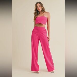 Pink Strapless Two Piece Pant Set